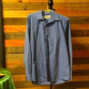 Blue and black fine striped Calvin Klein size Large button down casual shirt.